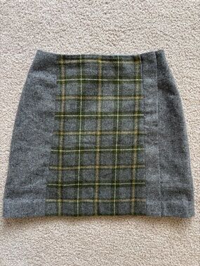 Banana Republic Gray Mini Skirt with Green & Yellow Plaid Panel